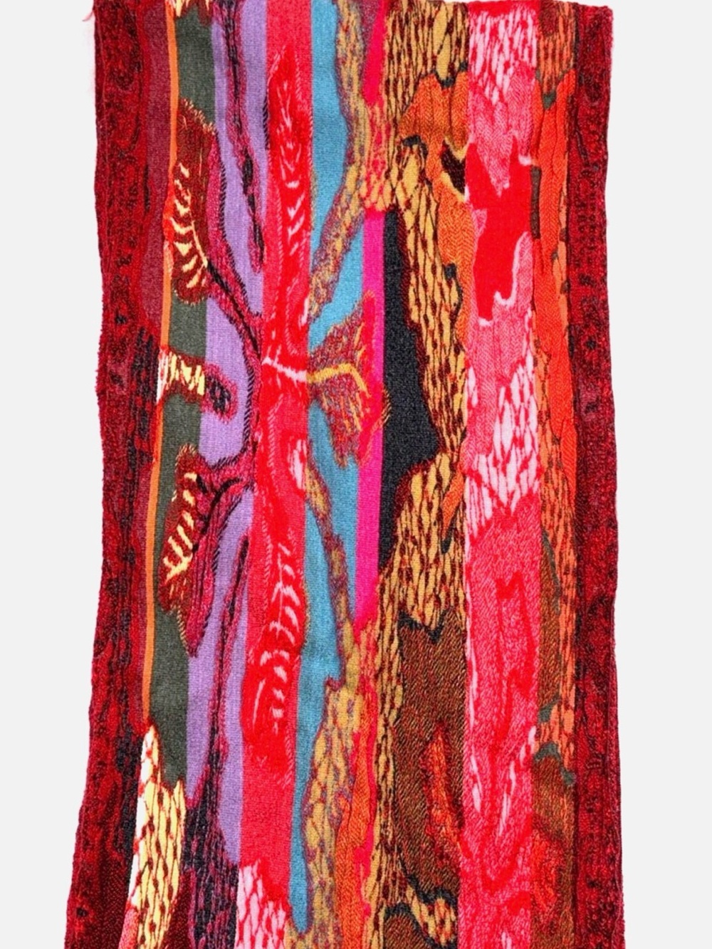Silk Viscose Fringe Scarf Wrap Shawl Red Multicolor Boho Festival Lightweight - Picture 6 of 8